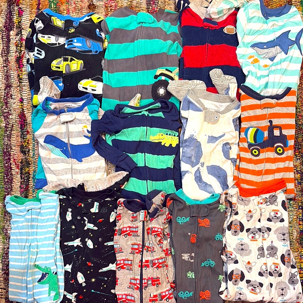 13 pairs of baby pjs pajama onesie footie jammies sold as a whole bundle lot